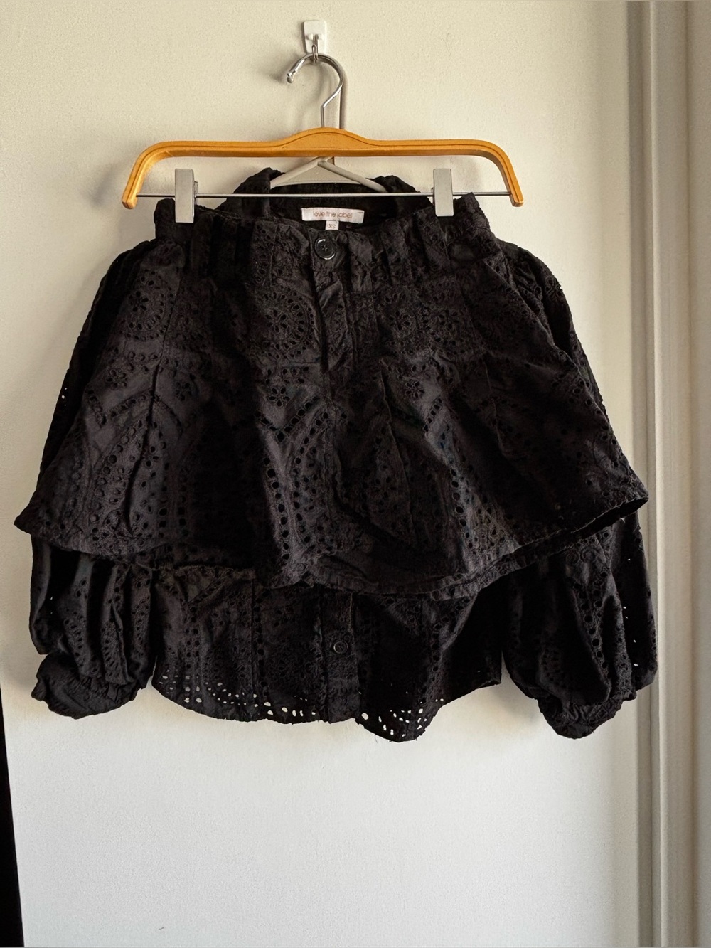 Black Eyelet Tiered Mini Skirt and Blouse